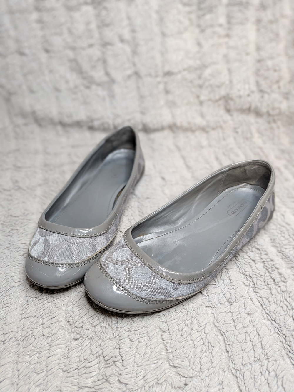 Coach Silver Logo-Print Ballet Flats Size 6.5